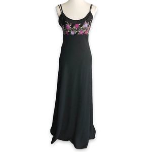 Vintage 90s Betsey & Adam by Jaslene Chiffon Embroidered Dress sz S